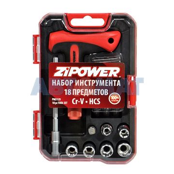Набор бит и головок ZiPower 18 предметов PM5129