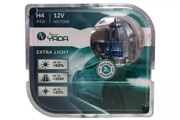 Автолампа H4 60/55W 12V Extra Light +50% YADA 907364 (к-т 2шт)