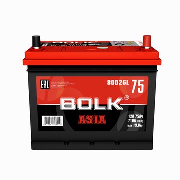 Аккумулятор BOLK ASIA 75 А/ч обратная R+ 260x175x225 CCA 710A 80D26L РОССИЯ