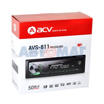Автомагнитола ACV AVS-811RD 1din/съемная панель/красн/USB/AUX/SD/FM/4*50