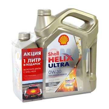 Масло моторное Shell Helix Ultra ECT 0w30 C2/C3 4л синтетическое + 1л в подарок